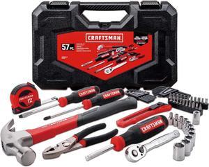 CRAFTSMAN Home Tool Kit / Mechanics Tool Set, 57-Piece, Hammer, Screwdrivers, Drill Bits, Sockets, Ratchet, Hex Keys, Tape Measure, Pliers and More