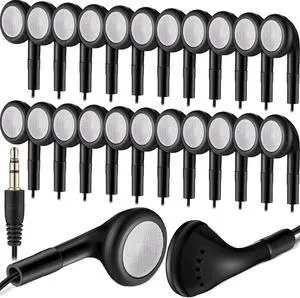 100 Pack Bulk Earbuds for Kids Students School Classroom Ear Buds Class Set Headphones Without Mic Black Earphones for Adults Library Laptop, Individually Bagged
