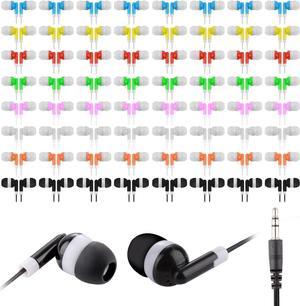 50 Pack Bulk Kids Earbuds for Classroom, Student Wired Headphones in Ear Earbuds for School Librariy, 3.5mm Multi Colored Wholesale Earphones for Chromebook Laptop PC