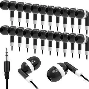 Kids Earbuds Headphones Bulk 100 Pack Class Set for School Classroom Students Children, Wholesale Durable Earphones (100 Black)