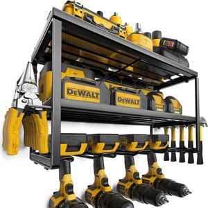 Power Tool Organizer with Charging Station, 4 Drill Holder Wall Mount, Garage Storage Rack for Handheld, Metal Tool Shelf Utility Rack for Cordless Power Tools, Christmas Gifts for Man