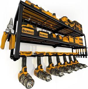 Power Tool Organizer for Tool Storage, Drill Holder Wall Mount with Charging Station, Tool Holder and Storage Rack for Garage Organization, Heavy Duty Metal Tool Shelf with Battery Holder