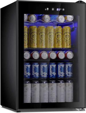 Beverage Cooler 145 Can Mini Fridge Glass Door for Soda Beer Wine Glass Door Stainless Steel Small Drink Refrigerator Digital Display for Home, Office Bar,4.4cu.ft