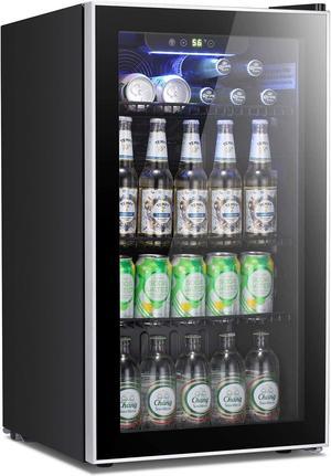 Beverage Refrigerator Cooler -120 Can Mini Fridge Glass Door for Soda Beer or Wine Constant Glass Door Small Drink Dispenser Clear Front Door for Home, Office Bar 3.2cu.ft