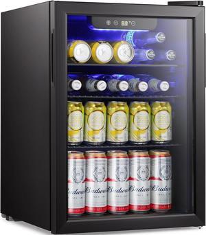 Beverage Refrigerator Cooler-85 Can Mini Fridge Glass Door for Soda Beer Wine Stainless Steel Glass Door Small Drink Dispenser Digital Display for Home, Office Bar,2.4cu.ft