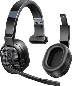 Trucker Bluetooth Headset, Wireless Headsets with Noise Cancelling Microphone, 50+Hrs HD Talktime Bluetooth Headphones with Detachable Earpad/Single+Dual Mode for Office/Home/Driving