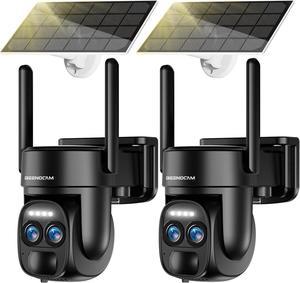 [ 8X Zoom ] 4K 5Dbi Security Cameras Wireless Outdoor, Battery Powered Solar Security Camera Outdoor 360° PTZ WiFi Camera with Spotlight Siren, Motion Detection, Color Night Vision,2-Way Audio(2 Pack)