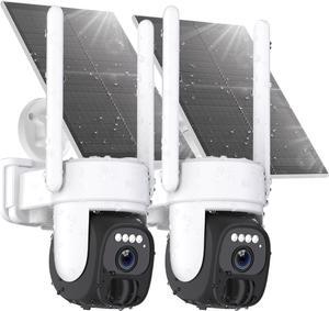 2pcs 2K Solar Security Camera, Super Battery Powered Security Camera Wireless Outdoor, 360° View Pan Tilt WiFi Security Cameras, Color Night Vision, PIR Motion Detection, 2 Way Audio, Works/Alexa