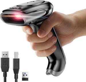2D Bluetooth Barcode Scanner Wireless, 2500mAh Handheld Cordless USB Wired QR Bar Code Reader for Library, Warehouse Inventory Compatible with iPad, Android Phone, iPhone, Laptop