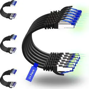 Patch Cables Cat8 1ft 24 Pack Slim, Cat8 Ethernet Patch Cable 40G Support, Snagless Cat 8 Patch Cable for Patch Panel to Switch, Flexiable Cat 8 Ethernet Cable Datacenter with Gold Plated
