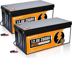 12V 280Ah 2Pack LiFePO4 Lithium Battery, 6000+ Deep Cycles Lithium Iron Phosphate, 7168Wh Energy, Support in Series/Parallel, for RV, Off-Grid, Solar Power System, Home Backup, UPS, Marine