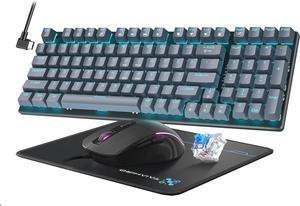 Mechanical Gaming Keyboard and Mouse, 98 Keys LED Backlit Keyboard with Gray Floating Keycap Blue Switch, Ergonomic RGB Gaming Mouse with Mouse Pad Combo, Anti-Ghost Wired Keyboard for PC Laptop Gamer