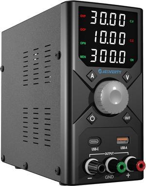 DC Power Supply Variable, 0-30V 0-10A Adjustable Switching DC Regulated Bench Power Supply with USB & Type-C Quick-Charge, Encoder Knob, 4-Digit LED Display, Preset Memory