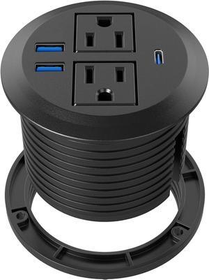 Recessed Power Grommet with AC Outlets, 20W Fast Charging USB-C Port - Flush-Mount for Desktop,Workspace Essential Desk Outlet
