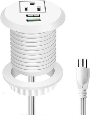 Desktop Power Grommet,Desk Grommet Outlet 2 inch Hole,Power Grommet with USB, Easy Access to 1 Power Source Along with 2 USB Power Port Connections(White)