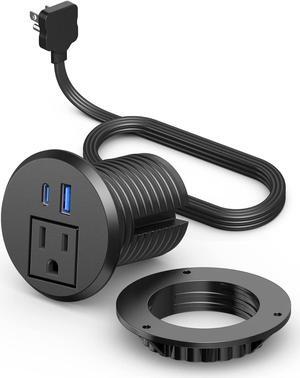 2 inch Desktop Power Grommet with PD 20W USB C,Ultra Thin Flat Plug Power Strip,Recessed Outlet,Slim Outlet Extender for Office,Table Outlets for Home, Office,6 ft Cable(Black)