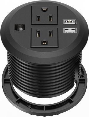 Desktop Power Grommet 3 inch, Desk Power Outlet Socket Recessed Power Strip with 2 AC Outlet & 2 USB Ports for Computer, Table, Kitchen, Office