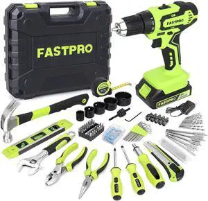 177-Piece 20V Cordless Lithium-ion Drill Driver and Home Tool Set, Household Repairing Kit with in Storage Case, Green