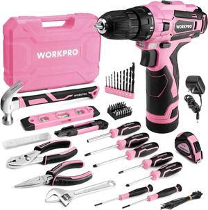 Pink Tool Set with Power Drill, 108PCS Portable Ladies Pink Drill Kit for Home with Toolbox and Pink Hammer, 1.5 Ah Cordless Drills with Keyless Chuck and Variable Speed Trigger - Pink Ribbon