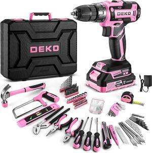 Pink Drill Tool Kit Set: 20V Cordless Power Drill Tool Box with Battery Electric Drill Driver for Men Home Hand Repair Basic Toolbox Tools Sets Drills Case