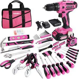 Home Tool Kit with Drill, 238-Pieces Pink Tool Set with 20V Cordless Lithium-ion Drill, Power Tool Set with Wide Mouth Open Storage Bag, Basic Drill Sets Combo Kit for DIY and Daily Repair