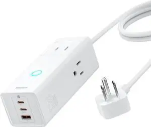 Baseus Power Strip Surge Protector 1200J - PD20W USB C Charger Extension Cord with 3 AC Outlets & 3 USB Port Fast Charging Charging Station for Office Dorm Room Home White