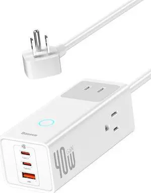 Baseus Power Strip Surge Protector 1200J - PD40W USB C Charger Extension Cord with 3 AC Outlets & 3 USB Port Fast Charging Charging Station for Office Dorm Room Home - White