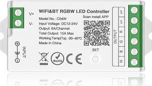 C04W RGBW PWM SMD FCOB (+ R G B W) 5PIN LED Strip 2.4GHz WiFi Group Controller Alexa Google Home Smartphone APP Control Compatible with WR01RF LM096 RC03RF RC04RF RC05RF RGBW Remote