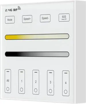 WR02RF Wireless 2.4G RF 4 Zone Single Color Wall Mounted Smart Panel Remote Powered by 2XAAA Batteries 3V Work with WB5 LM051 LM052 LM053 C01RF C02RF C01W C02W etc Controller