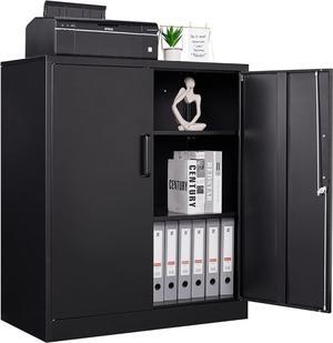 Metal Storage Cabinets with Lock, Small Locker Steel Cabinets, Adjustable Shelves 2 Doors for Home,Office, Warehouse,Garage(Black-36)