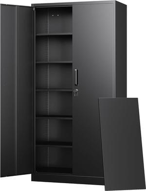 Metal Storage Cabinets with Lock Doors,Tall Locker Organizer Steel Garage Cabinets, 5 Adjustable Layers Shelves for Home, Office, Warehouse,Tool,Industrial(Black)