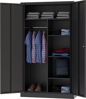 Metal Storage Cabinets Locker with Lock Door, 72'' Clothing Coat Steel Storage Freestanding Wardrobe for Office, Home, School, Employee,Gym,Fire Department (Black)