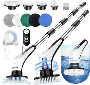 Electric Spin Scrubber, IPX8 Waterproof Cordless Cleaning Brush Scrubber with Power LCD Display, 10-in-1 Brush Heads- 4-Section Handle Electric Cleaning Brush for Bathroom, Tub, Floor, Car