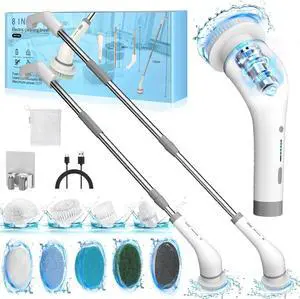Electric Spin Scrubber, Shower Cleaning Brush, 2 Adjustable Speeds Cordless Power Spinning Cleaner Brush with 8 Replaceable Brush Heads for Tile, Tub, Sink, Wall, Bathroom SXT-160
