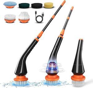 Electric Spin Scrubber,  Cleaning Brush with 6 Replaceable Brush Heads, 2H Power Dual Speed and Adjustable Extension Handle, Electric Cleaning Scrubber for Bathroom/Kitchen/Tile/Floor (Black)