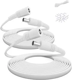 10ft 12V DC Extension Cable (2-Pack),DC 2.1mm x 5.5mm 5521 Power Supply Adapter Flat Extender Cord,Female to Male Wire for IP Network,CCTV Security Camera,DVRs & More Devices,5V,9V,24V,12 Volt White