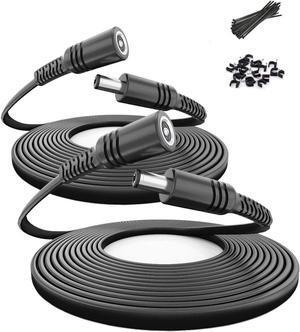 30ft 12V DC Extension Cable (2-Pack),DC 2.1mm x 5.5mm 5521 Power Supply Adapter Flat Extender Cord,Female to Male Wire for IP Network,CCTV Security Camera,DVRs & More Devices,5V,9V,24V,Volt,25