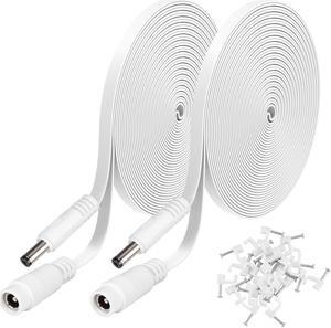 2 Pack DC Power Extension Cable, 20ft 2.1mm x 5.5mm Extension Cord Compatible with 12V DC Adapter Cord for Security Camera CCTV IP Camera, LED, Car White