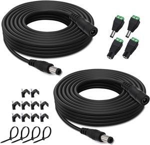 2PCS 33FT(10m) 12V DC Power Extension Cable with Power Jack Adapter Connectors(2 x Male + 2 x Female) 5.5mm x 2.1mm DC Power Adapter Extension Cord and Cable Wire Ends Plug HE030-2