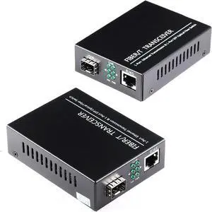 Open SFP Slot A Pair of 1.25G/s Gigabit Fiber Ethernet Media Converter 10/100/1000Base-Tx to 1000Base-SX SMF RJ45 to SFP Slot, Support SFP Gigabit modules up to 120KM(2 Pack)