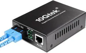 Fiber to Ethernet Media Converter, Gigabit Single Mode Dual SC Converter, Built-in Fiber Module up to 20km, Dual SC to 10/100/1000M RJ45, SMF, 1310nm