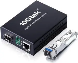 Fiber to Ethernet Media Converter, Gigabit Single Mode SFP LC Converter, 1000Base-LX to 10/100/1000M RJ45, SMF, 1310nm, up to 20km (12.4miles)