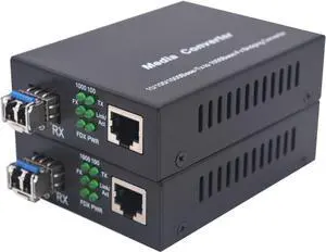 Multi-Mode LC Gigabit Fiber Media Converter - Include 2 LC SFP Transceiver 2Km, Wavelenth 1310nm, LC to UTP Cat5e 10/100/1000 RJ-45 Gigabit Ethernet Speed, 2 Pack