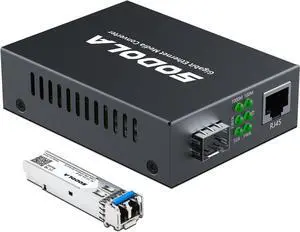 Gigabit Ethernet Media Converter, SingleMode Dual LC Fiber to Ethernet RJ45 Converter for 10/100/1000Base-Tx to 1000Base-LX(with a SFP SMF 1310-nm Module), up to 20-km
