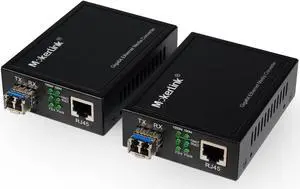 Gigabit SFP to RJ45 Converter, A Pair 2 Pack Single-Mode Fiber to Ethernet Media Converter, 10/100/1000Mbps RJ45 Port, 1000Base-LX SFP Module 1310nm up to 20KM