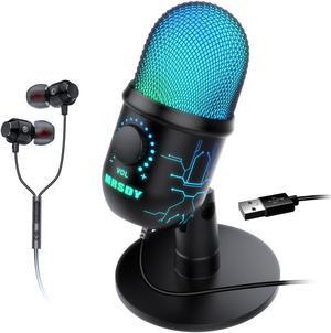 Gaming Microphone, USB Computer Microphone for PC, Mac, PS4/5, Condenser Podcast Mic for Studio Recording, YouTube, Streaming, with Headphone Jack, Led Light, Mute, Gain, Noise Cancellation Gaming Microphone, USB Computer Microphone for PC, Mac, PS4/5, Condenser Podcast Mic for Studio Recording, YouTube, Streaming, with Headphone Jack, Led Light, Mute, Gain, Noise Cancellation