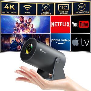 Mini Projector with Wifi and Bluetooth 1080P Support Smart Projector with Android TV 180° Rotatable Portable Outdoor Short Throw Projector Auto Keystone Home Theater for Phone/TV Stick/Laptop
