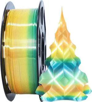 Green Yellow Multi Color Rainbow Silk Shiny PLA Filament, 1.75mm Fast Color Change 3D Printing Material, 1Kg 2.2lbs Silk Multi Colored PLA with One Extra Printer Tool