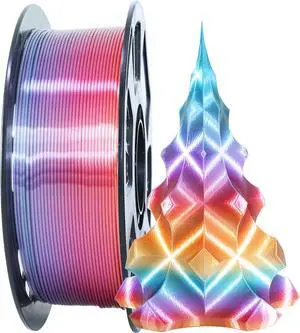 1.75mm 1Kg Silk Shiny PLA Orange Red Multicolored Fast Color Change Rainbow 3D Printing Filament, Color Change Gradually Random Quickly, 2.2lbs 3D Printing Material with One Printer Tool