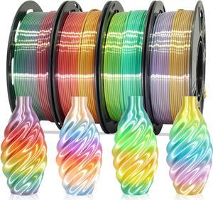1.75mm Silk Shiny 4 Types Rainbow Multi Colored Fast Color Change PLA 4 in 1 Bundle: 4 Different Types Silk Rainbow PLA, Each Spool 250g, 4 Spools Packed, Total 1Kg 3D Print Filament Material